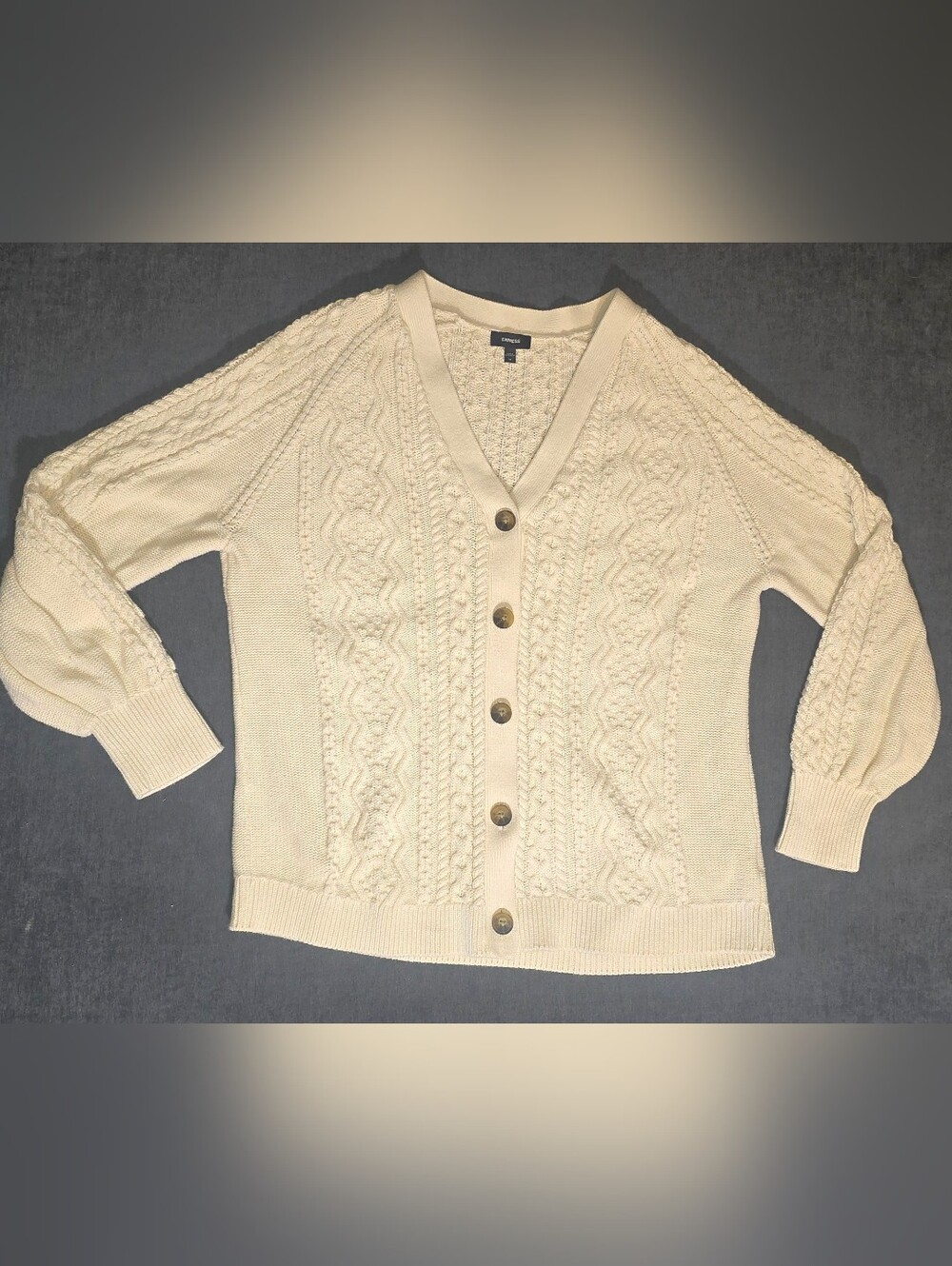 Express Cream Cable Knit Fisherman Cardigan Sweater Size Medium